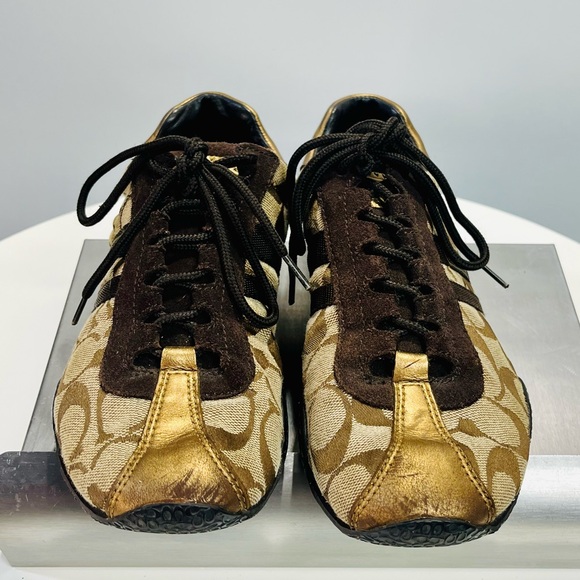 Pre-loved Coach Monogrammed Kate Sneakers, Coach browns with copper trim 7.5M US - Picture 3 of 10